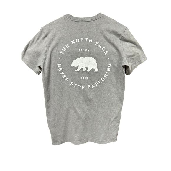 North Face Men’s Short Sleeve T Shirt Gray Small White Logo Never Stop Exploring - Picture 3 of 5